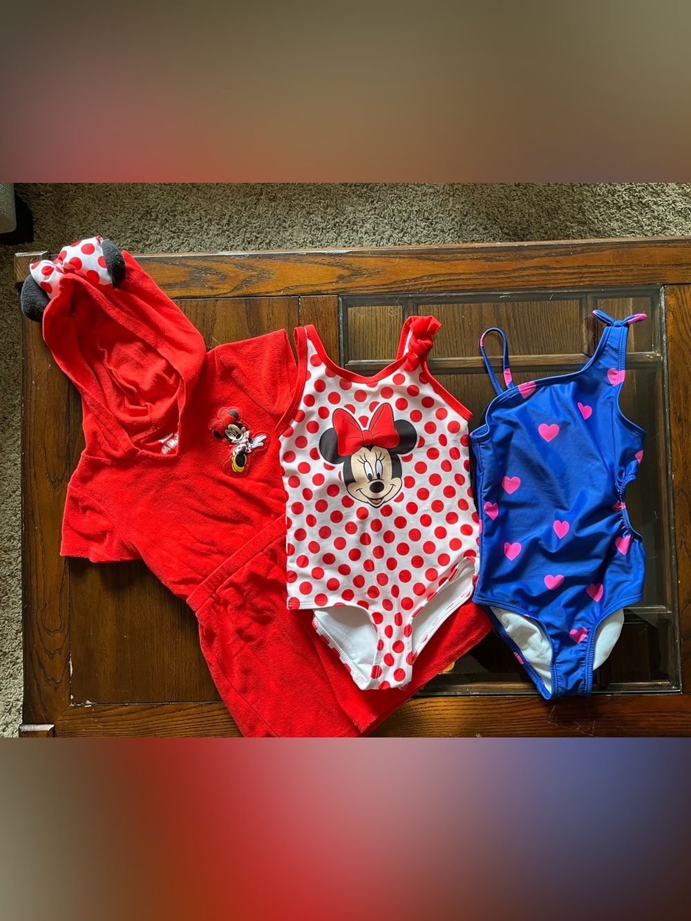 Disney Red & White Minnie Mouse Polka Dot Girls One-Piece with Cover Up